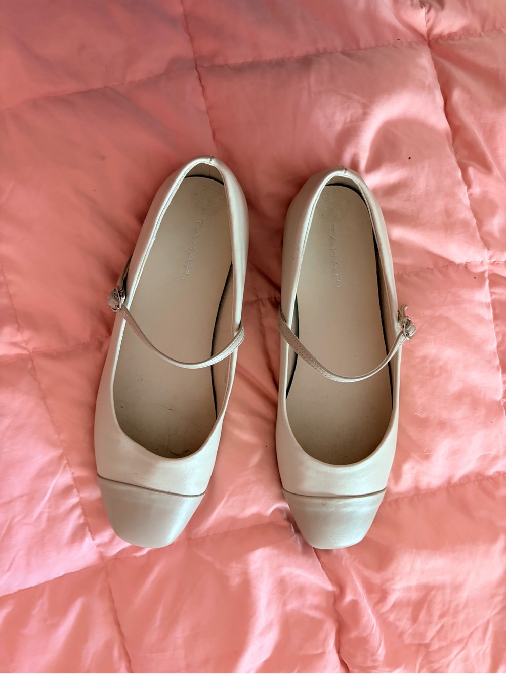 Tahari Women's Cream Mary Jane Flats with Strap